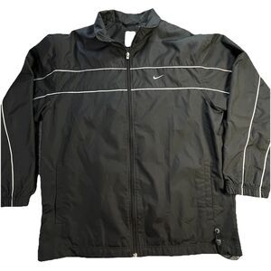 Nike Windbreaker Jacket Men's Size Large Black Full Zip White Logo 118245 Swoosh